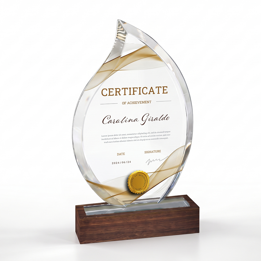 Galvano Cristal Llama Base de Madera 20cm B